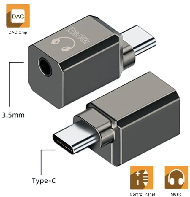 Alt view image 2 of 7 - AJMRTC USBC to 3.5mm Headphone Jack Adapter, Builtin DAC Chip Supports HiRes 32Bits 384KHz HiFi Sound Quality, TypeC to 3.5mm AUX Audio Dongle for USBC Devices