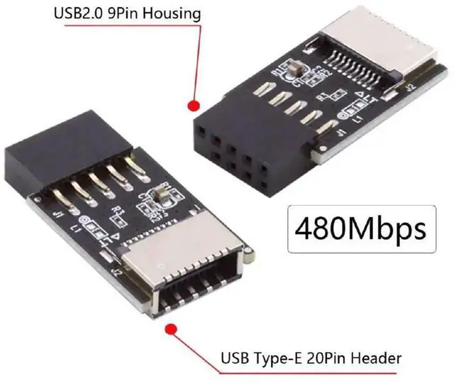 Alt view image 3 of 7 - AJMRTC USB 3.1 TypeE KeyA Front Panel Socket to USB 2.0 9Pin 10Pin Male Motherboard Header Adapter, Internal PCBA Extension Converter for Desktop Case FrontPanel USBC DIY Installation