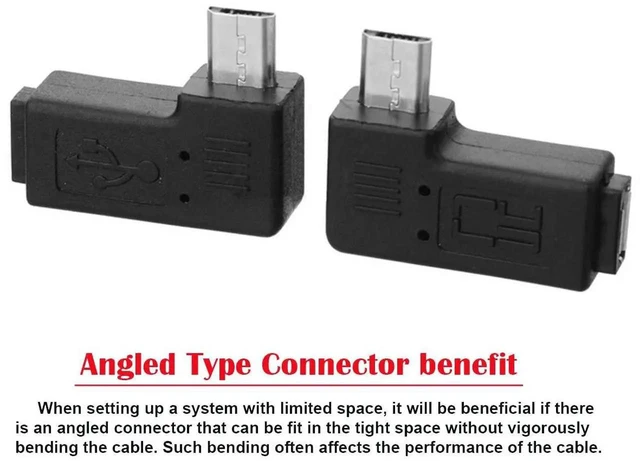 Alt view image 3 of 7 - AJMRTC 2Pack 90 Degree Left & Right Angled Micro USB 2.0 Adapter, 9mm Long Connector 5Pin Male to Female Extension Connector, RightAngle Micro USB Port Saver for Tight Space Device Connection