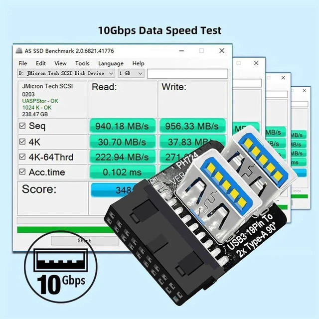 Alt view image 6 of 7 - AJMRTC Forward Angled Vertical PCBA Adapter, USB3.0 19/20Pin Motherboard Box Header to Dual USB 3.0 TypeA Female, 10Gbps Internal USB Port Expander for Desktop PC Chassis DIY Modification