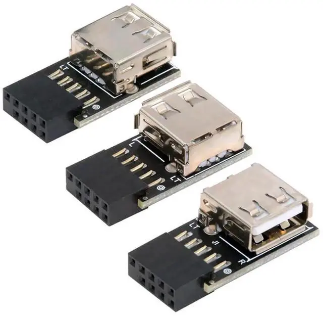 Main image of AJMRTC 3Pcs Set Vertical 90Degree Motherboard 9Pin/10Pin FrontPanel Header Female to Single USB 2.0 Female Adapter, Internal PCBA Converter for Desktop Chassis DIY Internal USB Expansion