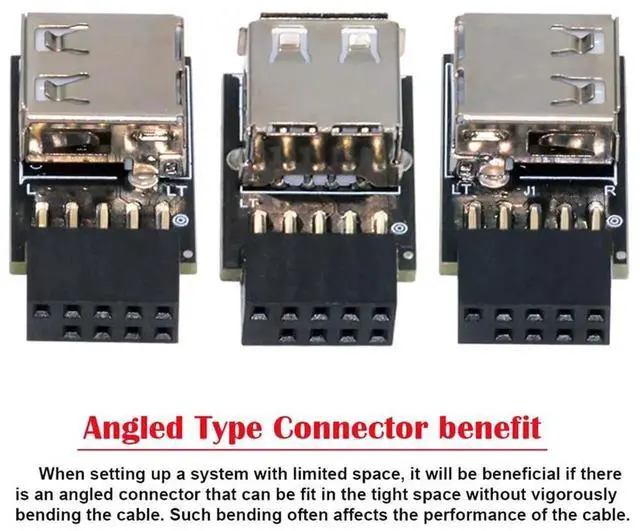 Alt view image 2 of 7 - AJMRTC 3Pcs Set Vertical 90Degree Motherboard 9Pin/10Pin FrontPanel Header Female to Single USB 2.0 Female Adapter, Internal PCBA Converter for Desktop Chassis DIY Internal USB Expansion