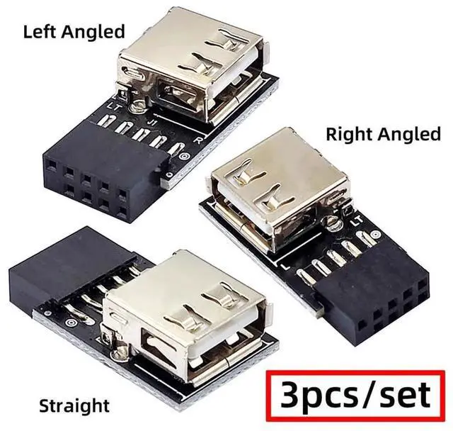 Alt view image 3 of 7 - AJMRTC 3Pcs Set Vertical 90Degree Motherboard 9Pin/10Pin FrontPanel Header Female to Single USB 2.0 Female Adapter, Internal PCBA Converter for Desktop Chassis DIY Internal USB Expansion