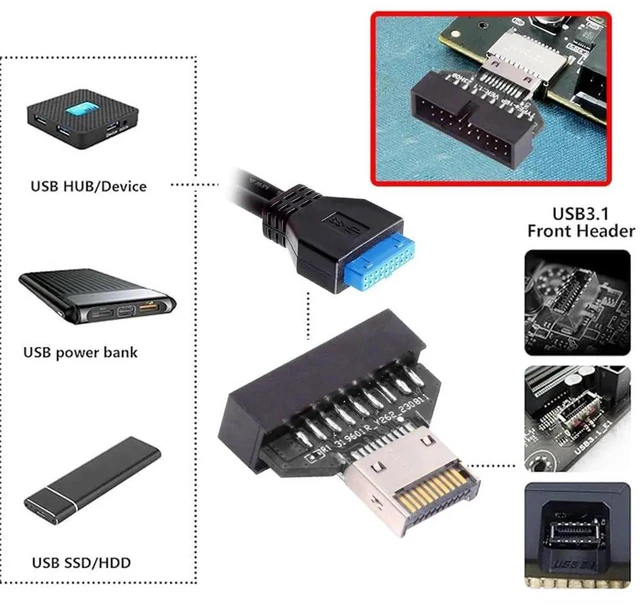 Alt view image 5 of 7 - AJMRTC 20Gbps USB3.1 TypeE IDC Socket FrontPanel Header to 20Pin USB3.0 Header Extension Adapter, Internal PCBA Converter for Desktop Motherboard Chassis USBC DIY Upgrade Modification
