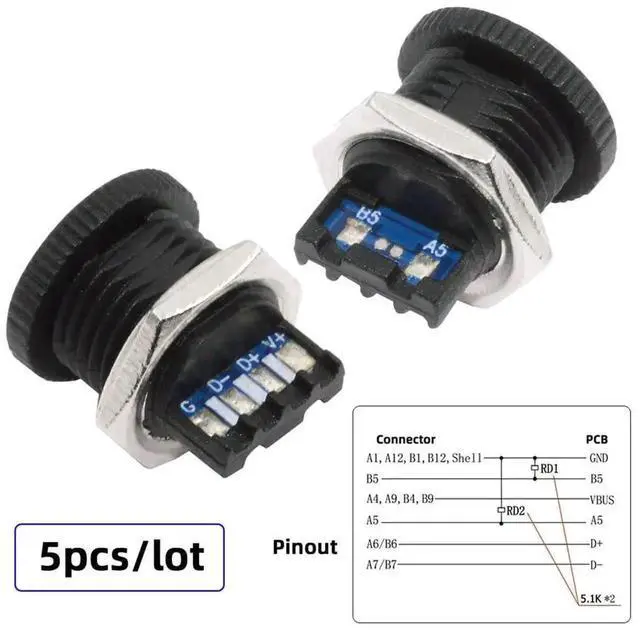 Alt view image 7 of 7 - AJMRTC 5Pcs Set ScrewNut Mount TypeC Female Socket Connector with 6Pin PCBA Breakout Board, DIY OEM PD Power Receptacle DC 5V20V for Electronic Project, Power Module and Custom Hardware Modificati
