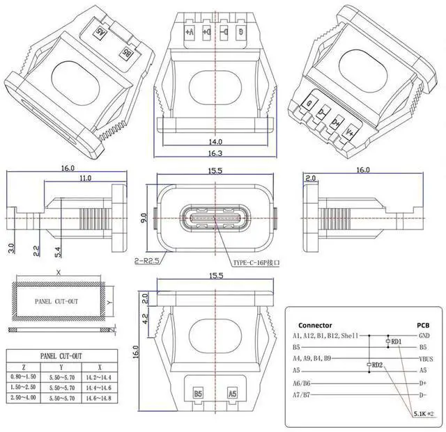 Alt view image 3 of 7 - AJMRTC 5Pcs Set ScrewNut Mount TypeC Female Socket Connector with 6Pin PCBA Breakout Board, DIY OEM PD Power Receptacle DC 5V20V for Electronic Project, Power Module and Custom Hardware Modificati