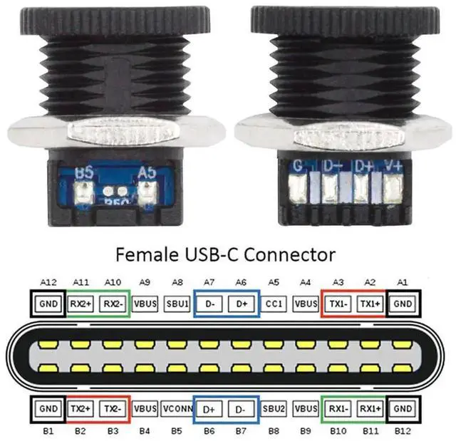Alt view image 5 of 7 - AJMRTC 5Pcs Set ScrewNut Mount TypeC Female Socket Connector with 6Pin PCBA Breakout Board, DIY OEM PD Power Receptacle DC 5V20V for Electronic Project, Power Module and Custom Hardware Modificati