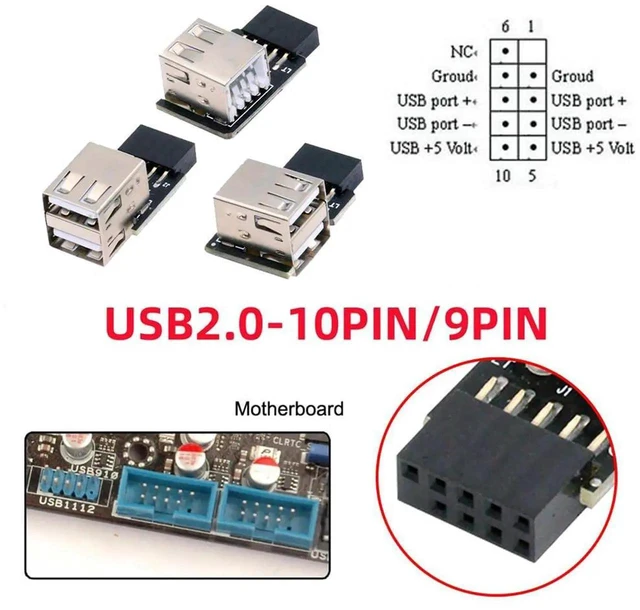 Alt view image 6 of 7 - AJMRTC 3Pcs Set Vertical 90Degree Motherboard 9Pin/10Pin FrontPanel Header Female to Dual USB 2.0 Female Adapter, Internal PCBA Converter for Desktop Chassis DIY Internal USB Expansion Modification