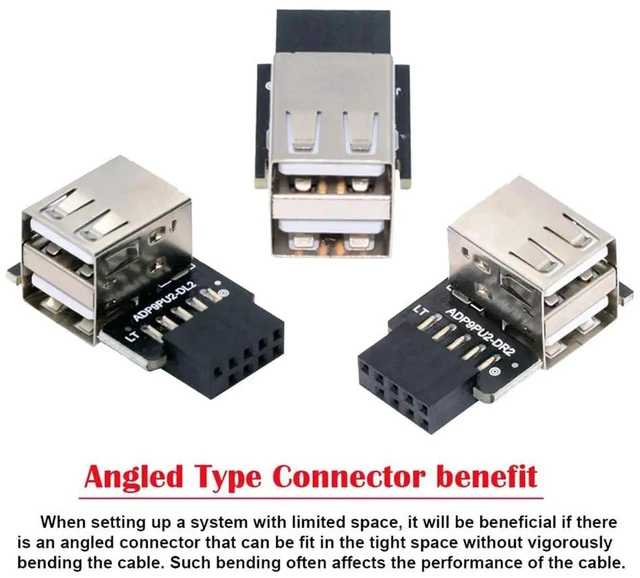 Alt view image 3 of 7 - AJMRTC 3Pcs Set Vertical 90Degree Motherboard 9Pin/10Pin FrontPanel Header Female to Dual USB 2.0 Female Adapter, Internal PCBA Converter for Desktop Chassis DIY Internal USB Expansion Modification