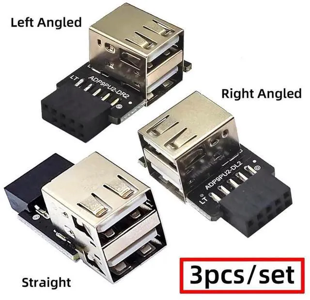 Alt view image 5 of 7 - AJMRTC 3Pcs Set Vertical 90Degree Motherboard 9Pin/10Pin FrontPanel Header Female to Dual USB 2.0 Female Adapter, Internal PCBA Converter for Desktop Chassis DIY Internal USB Expansion Modification