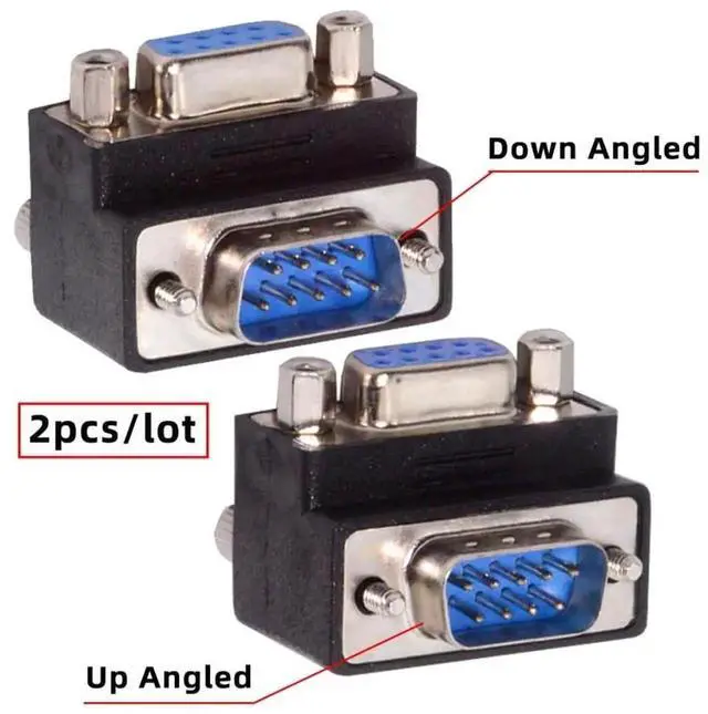 Alt view image 2 of 6 - AJMRTC 2Pcs 9Pin RS232 DSub 90° Up & Down Angled Adapter, ScrewType Male to NutLock Female Serial Port Extension for Industrial Control, POS and Hardware DIY Modification