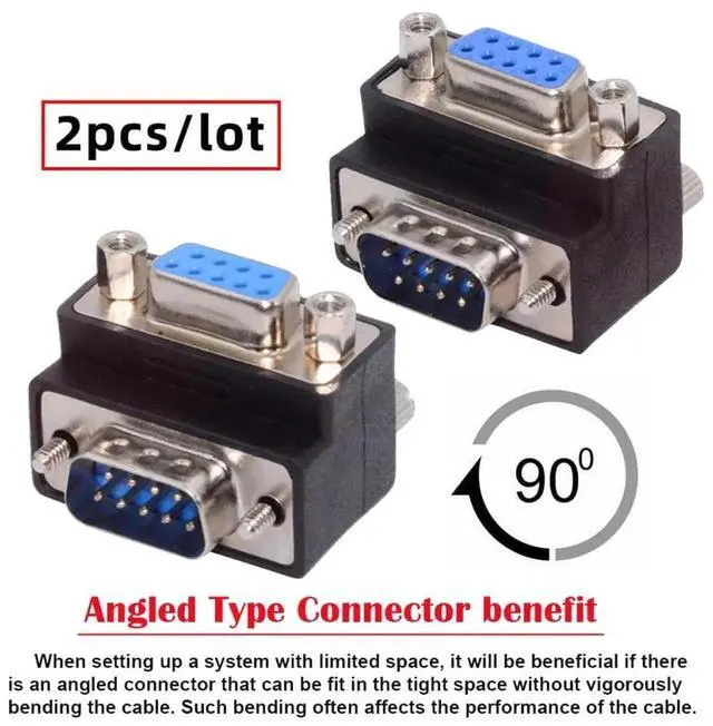 Alt view image 5 of 6 - AJMRTC 2Pcs 9Pin RS232 DSub 90° Up & Down Angled Adapter, ScrewType Male to NutLock Female Serial Port Extension for Industrial Control, POS and Hardware DIY Modification