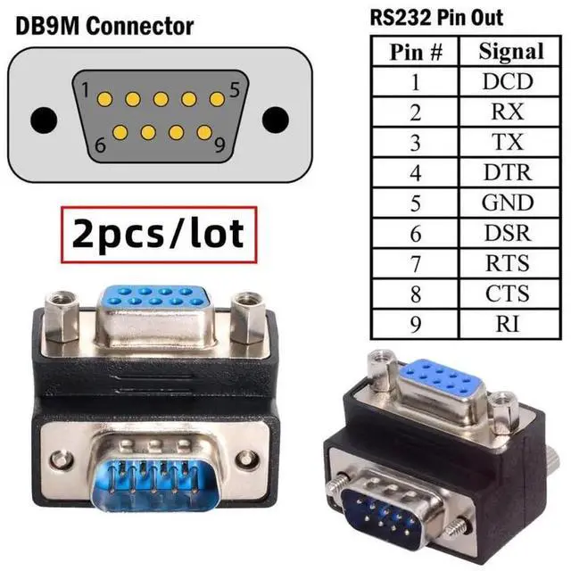 Alt view image 3 of 6 - AJMRTC 2Pcs 9Pin RS232 DSub 90° Up & Down Angled Adapter, ScrewType Male to NutLock Female Serial Port Extension for Industrial Control, POS and Hardware DIY Modification