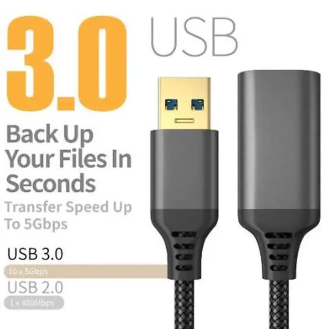 Alt view image 3 of 4 - AJMRTC 1M USB 3.0 Extension Cable, Nylon Braided USBA Male to Female HighSpeed Data Cord with GoldPlated Connector for PC, Hard Drive, Camera, Printer and USBA Peripherals