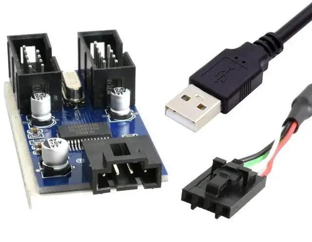 Main image of AJMRTC USB 2.0 TypeA Male to 2Port Female Hub Adapter, 9Pin Motherboard Header Extension Port Multiplier for Desktop PC Internal USB Expansion and Hardware DIY Modification