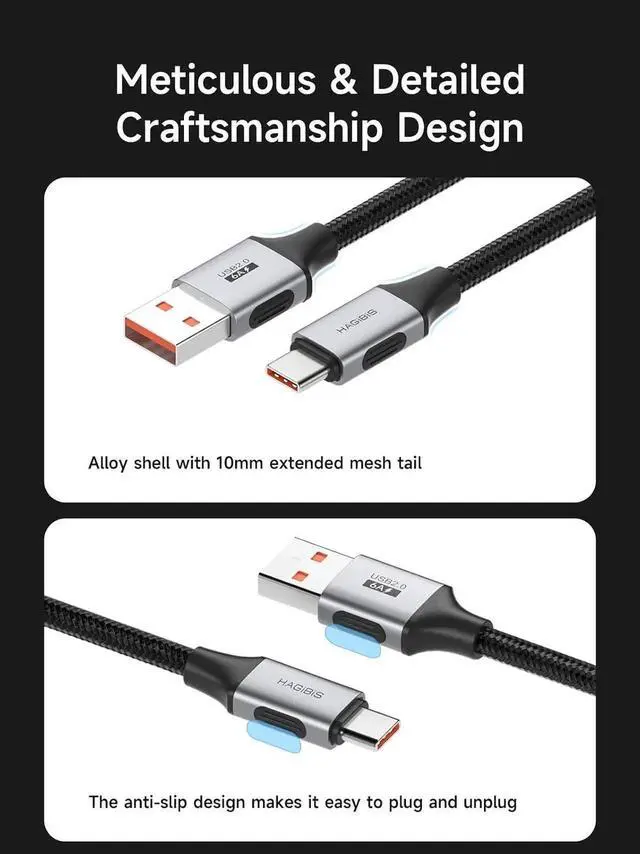 Alt view image 6 of 7 - AJMRTC 6A Fast Charging Braided USB A to USBC Cable 1.6ft, 480Mbps Data Sync PD Charger Cord for Android Auto, CarPlay, iPhone 17 16 15 Pro Max and USBC Devices