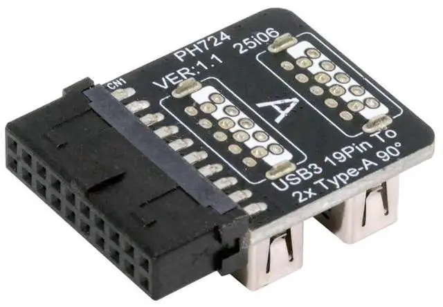 Main image of AJMRTC ReverseAngled Vertical Adapter, USB3.0 Motherboard 19/20Pin Box Header to Dual USB 3.0 TypeA, 10Gbps Internal PCBA Converter for Desktop PC Chassis DIY Hardware Modification