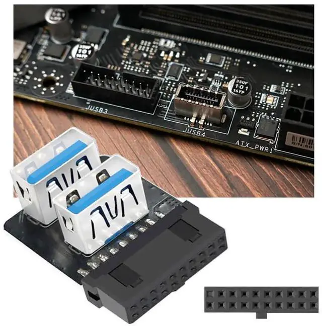 Alt view image 2 of 7 - AJMRTC ReverseAngled Vertical Adapter, USB3.0 Motherboard 19/20Pin Box Header to Dual USB 3.0 TypeA, 10Gbps Internal PCBA Converter for Desktop PC Chassis DIY Hardware Modification