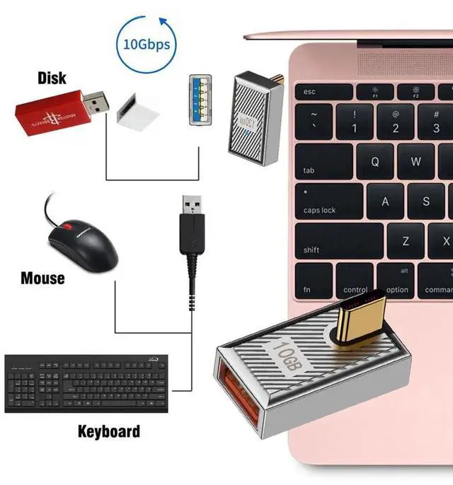 Alt view image 2 of 7 - AJMRTC LowProfile 90Degree Angled OTG Adapter, USB 3.1 TypeC Male to USB 3.0A Female, 10Gbps Data 120W Power Delivery, Alloy Shell Mecha CyberpunkStyle Connector