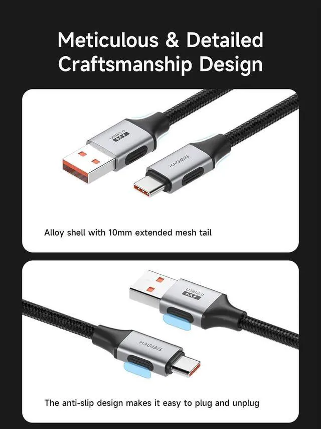 Alt view image 6 of 7 - AJMRTC 6A Fast Charging Braided USB A to USBC Cable 3.3ft, 480Mbps Data Sync PD Charger Cord for Android Auto, CarPlay, iPhone 17 16 15 Pro Max and USBC Devices