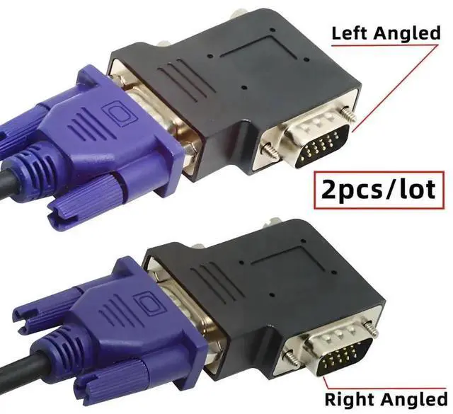 Alt view image 3 of 6 - AJMRTC 2Pcs HDB15Pin VGA RGB 90° Left & Right Angled Adapter, ScrewType Male to NutLock Female VGA Extension Connector for Monitor, Display Projector and Hardware DIY Installation