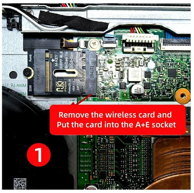 Alt view image 6 of 7 - AJMRTC NGFF M.2 Key A+E to PCIE4.0 NVMe MKey Adapter with Mount Bracket, Expansion Riser Card for Laptop Motherboard, Supports 22302280 NVMe SSD Storage Upgrade and Hardware DIY Modification