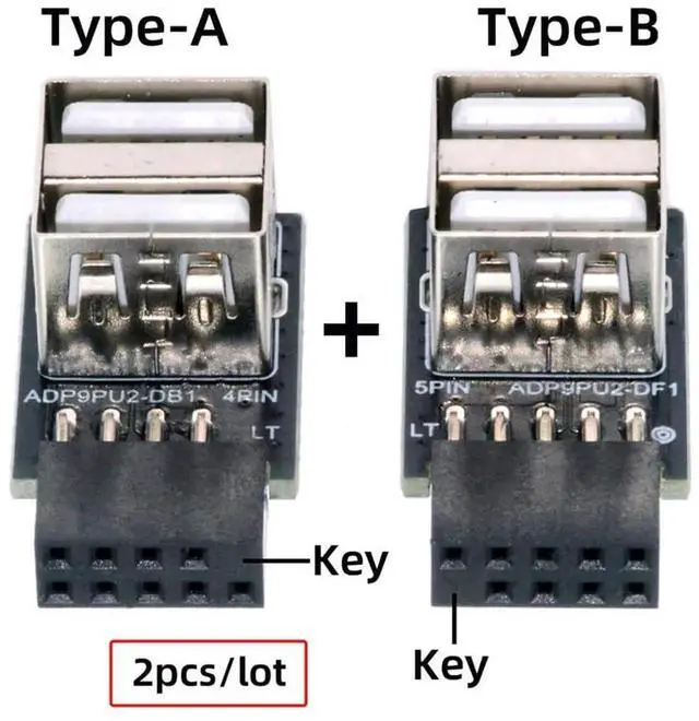 Alt view image 6 of 7 - AJMRTC 2Pcs/Lot Horizontal USB2.0 9Pin 10Pin Motherboard Header Female to Dual USB2.0 Female Adapter, Internal Port Expansion Connector for Desktop PC Chassis Hardware DIY Modification