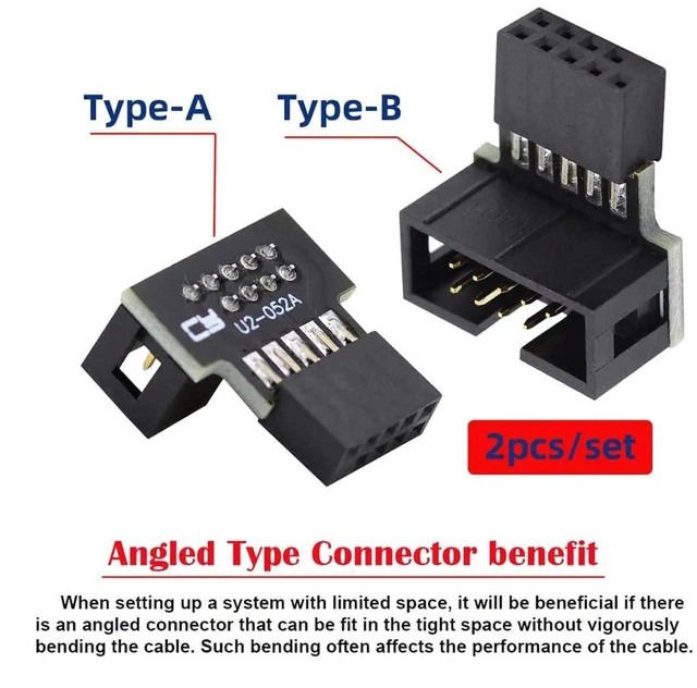 Alt view image 2 of 7 - AJMRTC 1Set USB2.0 9Pin 10Pin Header Extension Adapter, 90 Degree Up & Down Angled Male to Female Internal Converter for Desktop Motherboard Chassis Wiring and PC Hardware DIY Modification