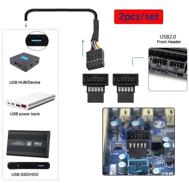 Alt view image 7 of 7 - AJMRTC 1Set USB2.0 9Pin 10Pin Header Extension Adapter, 90 Degree Up & Down Angled Male to Female Internal Converter for Desktop Motherboard Chassis Wiring and PC Hardware DIY Modification