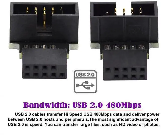 Alt view image 6 of 7 - AJMRTC 1Set USB2.0 9Pin 10Pin Header Extension Adapter, 90 Degree Up & Down Angled Male to Female Internal Converter for Desktop Motherboard Chassis Wiring and PC Hardware DIY Modification