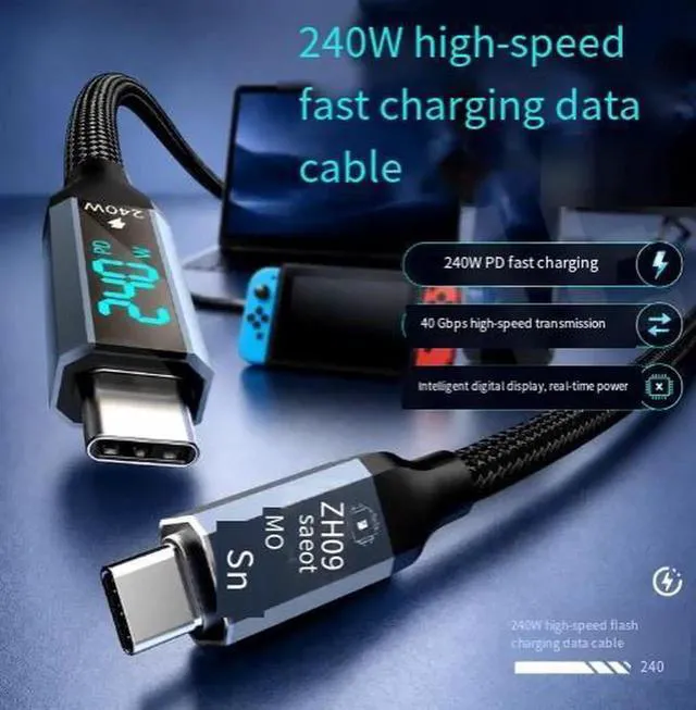 Alt view image 2 of 3 - AJMRTC 1.2M USB4 TypeC to TypeC Cable with Digital Display,40Gbps Data,240W PD3.1 Fast Charge,8K@60Hz Video,Compatible with Thunderbolt 4,for Laptop,Phone,SSD,Docking Station,Monitor