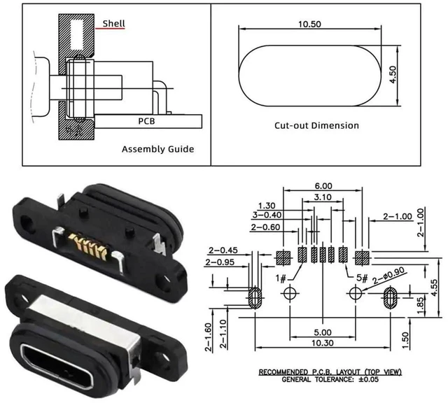 Alt view image 5 of 7 - AJMRTC 5Pcs/Set DIY OEM USB2.0 MicroB Female Receptacle Socket,Waterproof SMT Mounting Connector,480Mbps Data Transfer,Replacement Repair Part for Electronic Project DIY
