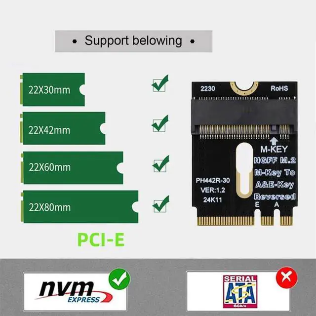 Alt view image 5 of 7 - AJMRTC M.2 A+E Key 2230MM to NVME MKey Extension Adapter Card,Convert A+E Key Slot to NVME MKey Port,Supports 2230/2242/2260/2280MM NVME SSD for Motherboard Storage Expansion
