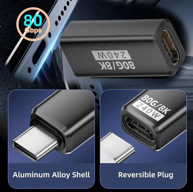 Alt view image 7 of 7 - AJMRTC USB5.0 Female to Female Extension Adapter,80Gbps Data Transfer,240W PD Fast Charging,16K 8K 5K Video Output,Compatible with USB4.0 Thunderbolt 3 4 5 for USBC Cable Coupler