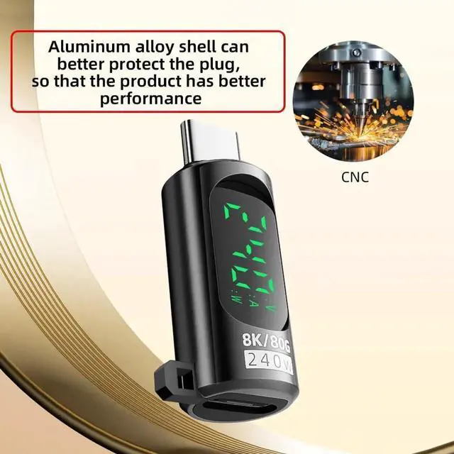 Alt view image 7 of 7 - AJMRTC USB5.0 Male to Female Extension Adapter with Smart LED Display,80Gbps Data,240W PD PassThrough Charging,8K 5K Video,Compatible with USB4.0 Thunderbolt 3 4 5
