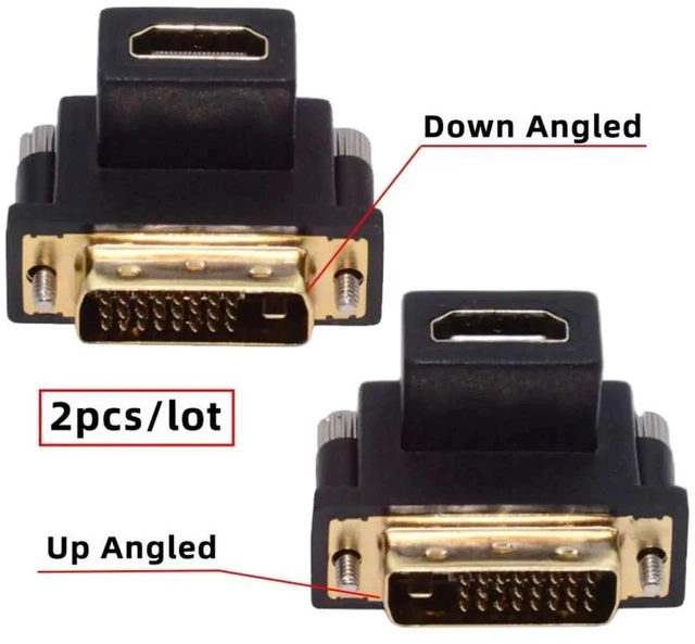 Alt view image 6 of 7 - AJMRTC 2Pcs/Set 90 Degree Up & Down Angled DVI Male to HDMI Female Adapter,4K Video Converter for Desktop Computer,Graphics Card,HDTV Monitor Display Connection