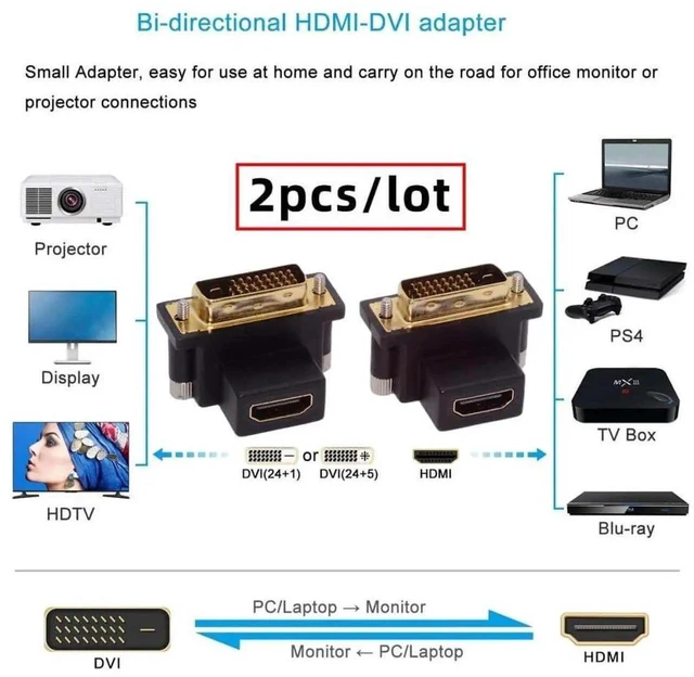 Alt view image 5 of 7 - AJMRTC 2Pcs/Set 90 Degree Up & Down Angled DVI Male to HDMI Female Adapter,4K Video Converter for Desktop Computer,Graphics Card,HDTV Monitor Display Connection