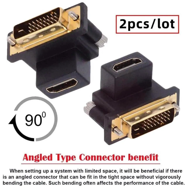Alt view image 7 of 7 - AJMRTC 2Pcs/Set 90 Degree Up & Down Angled DVI Male to HDMI Female Adapter,4K Video Converter for Desktop Computer,Graphics Card,HDTV Monitor Display Connection