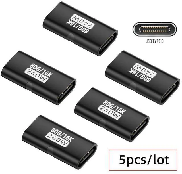 Alt view image 4 of 7 - AJMRTC 5Pcs/Lot USB5.0 Female to Female Extension Adapter,80Gbps Data,240W PD PassThrough Charging,16K 8K 5K Video,Compatible with USB4.0 Thunderbolt 3 4 5 Cable Coupler