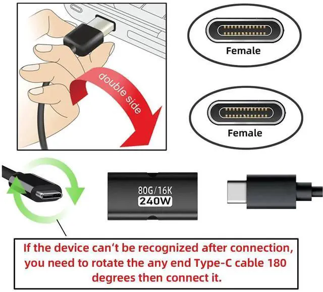 Alt view image 5 of 7 - AJMRTC 5Pcs/Lot USB5.0 Female to Female Extension Adapter,80Gbps Data,240W PD PassThrough Charging,16K 8K 5K Video,Compatible with USB4.0 Thunderbolt 3 4 5 Cable Coupler