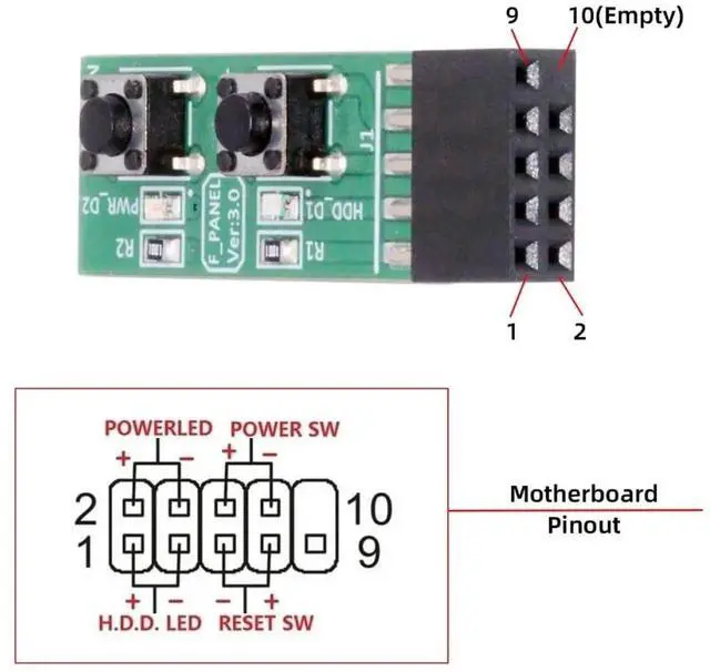 Alt view image 5 of 6 - AJMRTC Mainboard 9Pin Reset Power Jumper Starter Board,Computer Power Switching Adapter Board with Button,Manual Power Reset Control for PC Maintenance and Debugging Tasks