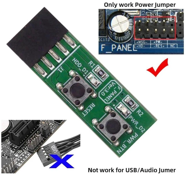 Alt view image 3 of 7 - AJMRTC 9Pin Mainboard Power Reset Jumper Starter Board,Computer Switch Adapter Board with Power Reset Button,for BareBones Motherboard Test,PC Hardware Maintenance & Debugging