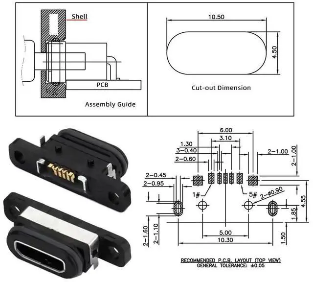 Alt view image 7 of 7 - AJMRTC 5Pcs/Set DIY OEM USB2.0 MicroB Female Receptacle Socket,SMT SurfaceMount Waterproof Connector,480Mbps Data Rate for PCB Assembly,Outdoor Electronic Device Port Replacement