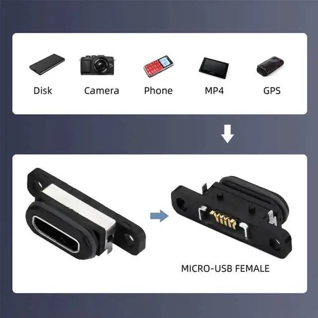Alt view image 4 of 7 - AJMRTC 5Pcs/Set DIY OEM USB2.0 MicroB Female Receptacle Socket,SMT SurfaceMount Waterproof Connector,480Mbps Data Rate for PCB Assembly,Outdoor Electronic Device Port Replacement