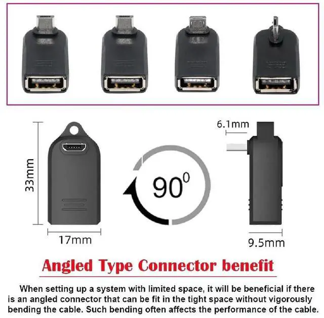 Alt view image 3 of 7 - AJMRTC 4Pcs 90 Degree Angled Mini USB Male to USB2.0 Female OTG Adapter,OnTheGo Connector for Keyboard,Mouse,Game Controller,Flash Drive and USB Splitter