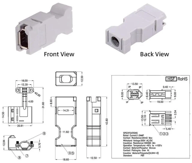 Alt view image 3 of 7 - AJMRTC IEEE 1394 6Pin CN3 SM6E Female Servo I/O Socket,Replacement for 551000670 542800609 JZSPCMP91E,for Yaskawa Panasonic Servo Drive Encoder Industrial Connector