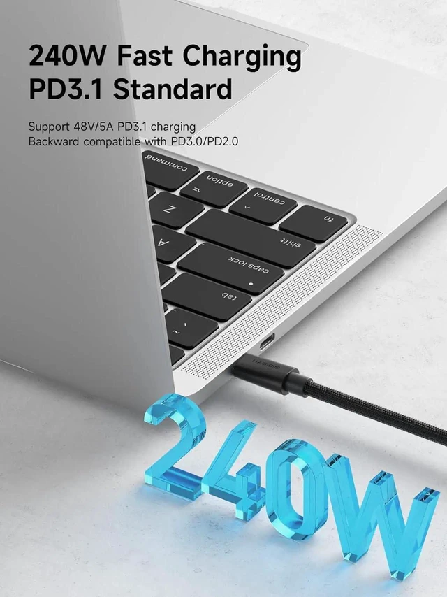 Alt view image 5 of 7 - AJMRTC VerticalPlug Short USB4 V2.0 TypeC to USBC Cable,80Gbps,240W PD3.1,8K@60Hz Video,Compatible with Thunderbolt 3/4/5,for Mac mini M4,Mac Studio Desktop Connection