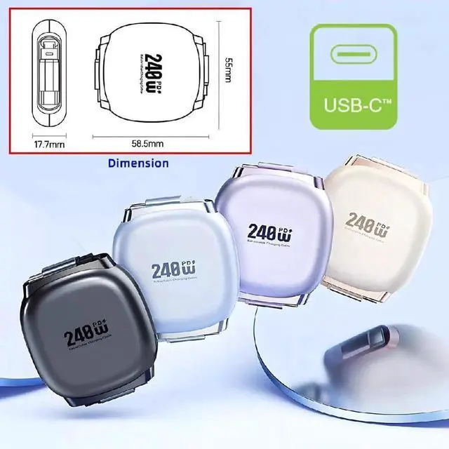 Alt view image 6 of 7 - AJMRTC Yellow Retractable Stretch Coiled USBC Male to Male Cable,240W PD Fast Charging,480Mbps Data Sync Cord,for Laptops,Smartphones,Tablets,Compact Portable USBC PowerData Connection