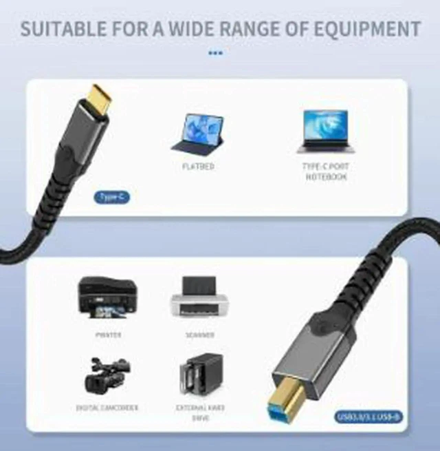 Alt view image 2 of 4 - AJMRTC 16.4FT GoldPlated USBC to USBB 3.0 Printer Cable,TypeC Male to USBB Male HighSpeed Cord,for Printer,Scanner,External Hard Drive and USBB Powered Industrial Peripheral Devices