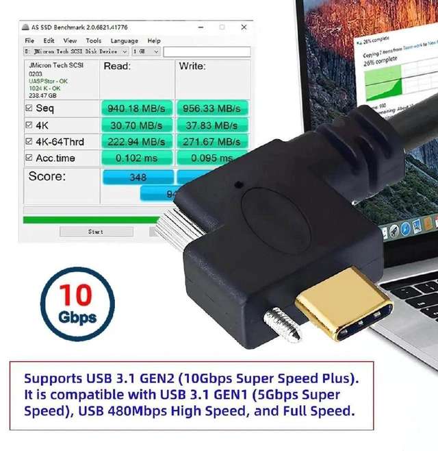 Alt view image 3 of 7 - AJMRTC 2M USB3.1 Single Locking Screw LeftRight Angled TypeC to USB3.0 TypeA Male to Male Power Data Cable,10Gbps HighSpeed Cord for Digital Camera,Studio Equipment and Secure Peripheral Connectio